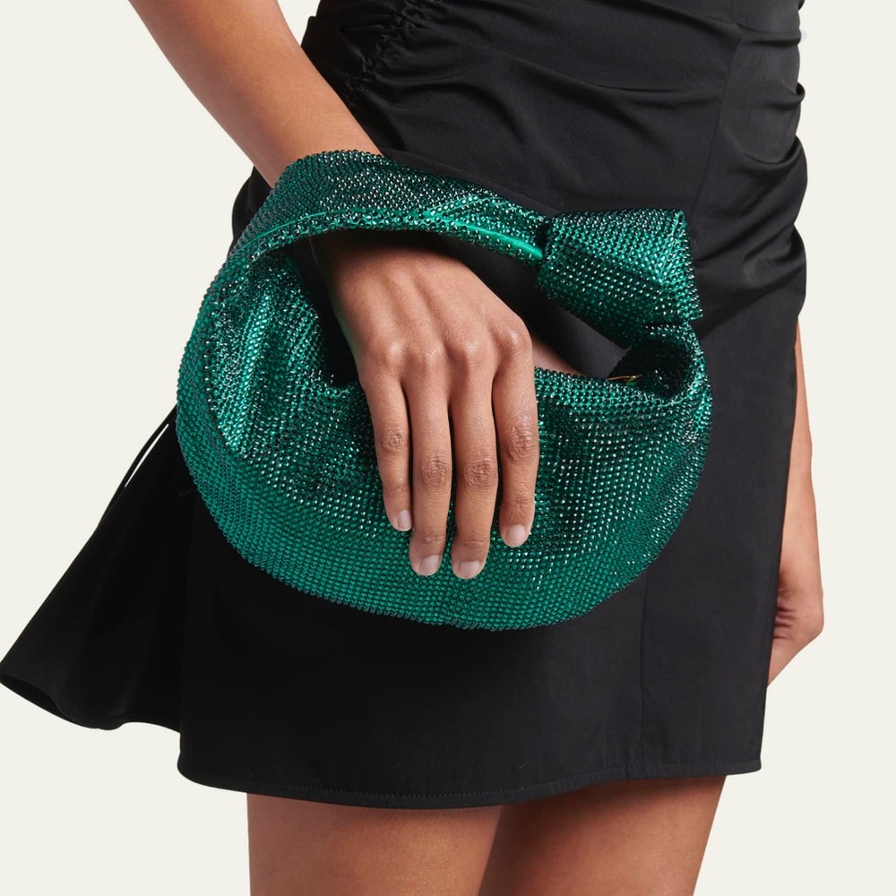 BOTTEGA VENETA Jodie Mini Hotfix Rhinestone Top-Handle Bag in Emerald Green